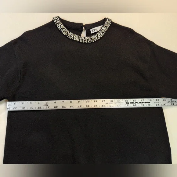 Zara Jewel Neck Black Knit Sweater Small EUC - Picture 6 of 13